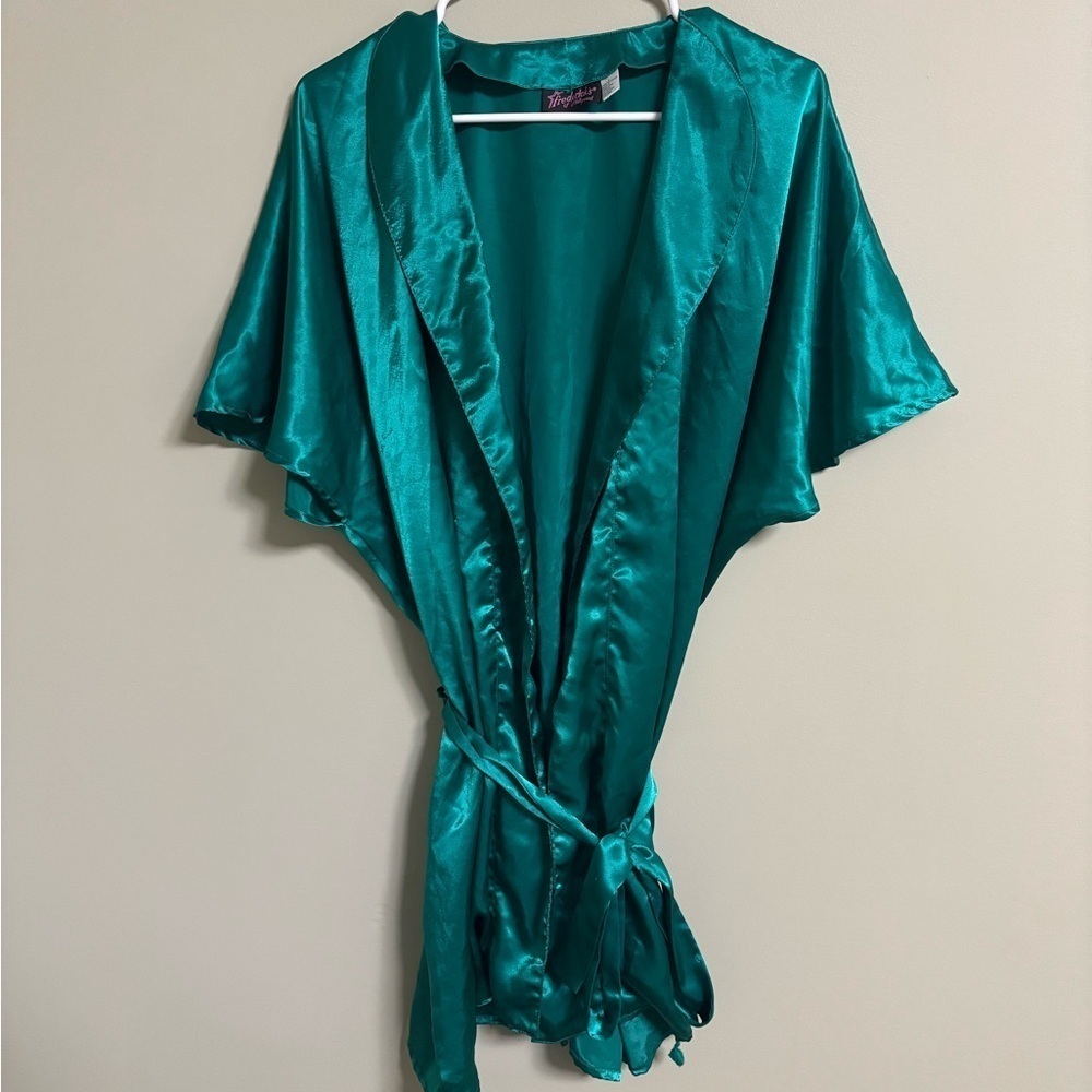 Fredericks of Hollywood Robe Womens Size Large Short Satin Belted Vintage